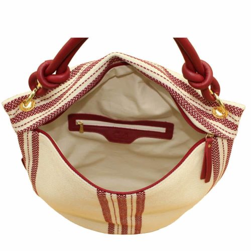 Bolso Hobo en Lona Combinado con Piel - Imagen 4