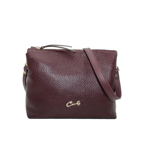 Bolso Bandolera con Dos Departamentos en el Interior (Herrajes Oro) - Burdeos