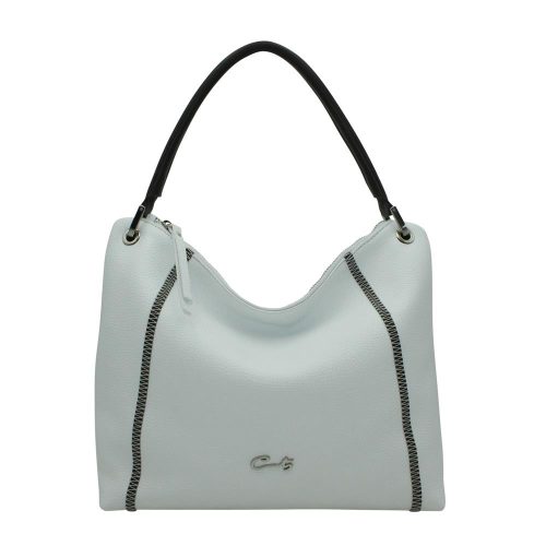 Bolso Hobo con Costuras Zigzag - Blanco/Marrón