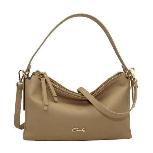 Bolso Hobo con Doble Cremallera - Arena