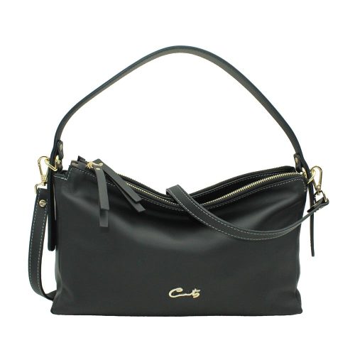 Bolso Hobo con Doble Cremallera - Negro