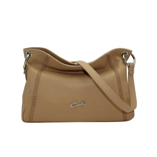 Bolso Bandolera con Costuras Zigzag - Beige