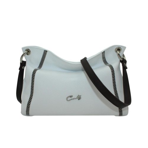 Bolso Bandolera con Costuras Zigzag - Blanco/Marrón
