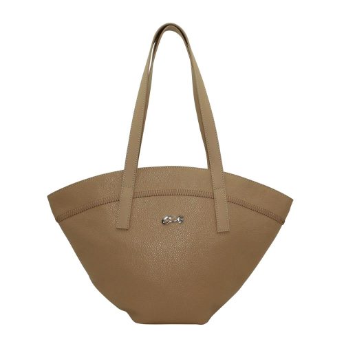 Bolso Shopping con Costuras Zigzag - Beige