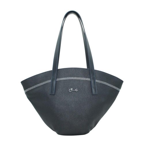 Bolso Shopping con Costuras Zigzag - Azul Marino