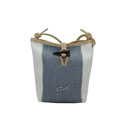 Bolso Bandolera con Cierre tipo Parka - Lona Blanco/Azul