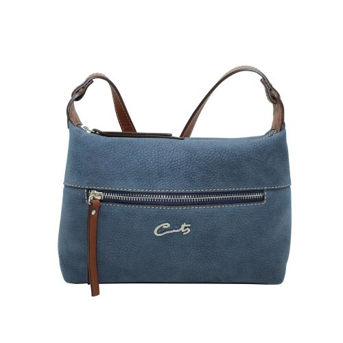 Bolso de Bandolera en Piel Nobuk Combinado - Azul Marino/Cuero