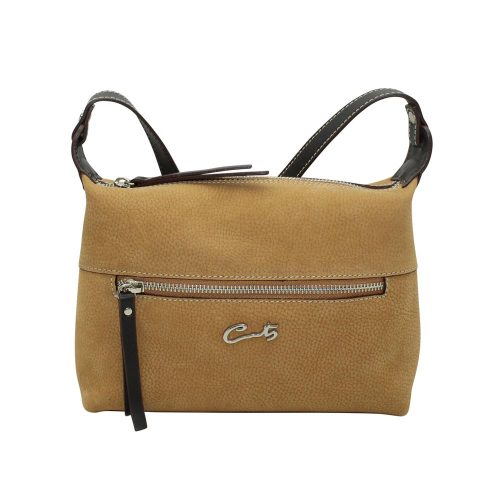 Bolso de Bandolera en Piel Nobuk Combinado - Cuero/Dark Marrón