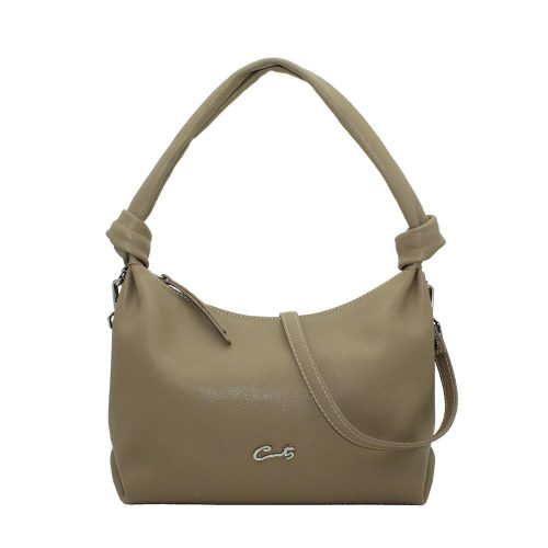Bolso Hobo en Piel con Nudos en el Asa y Bandolera - Capuccino