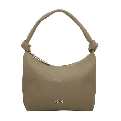 Bolso Hobo en Piel con Nudos en el Asa - Capuccino