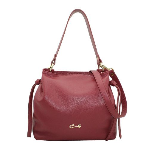 Bolso Tote con Asa Corta Tiras Piel y Bandolera - Burdeos