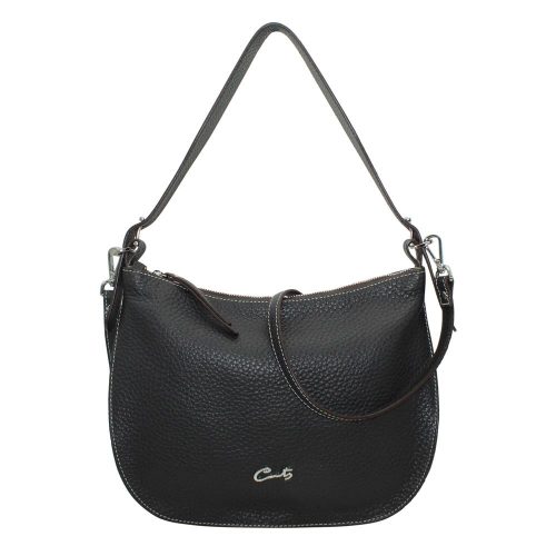 Bolso Hobo de Piel Combinada y con Bandolera - Dark Brown